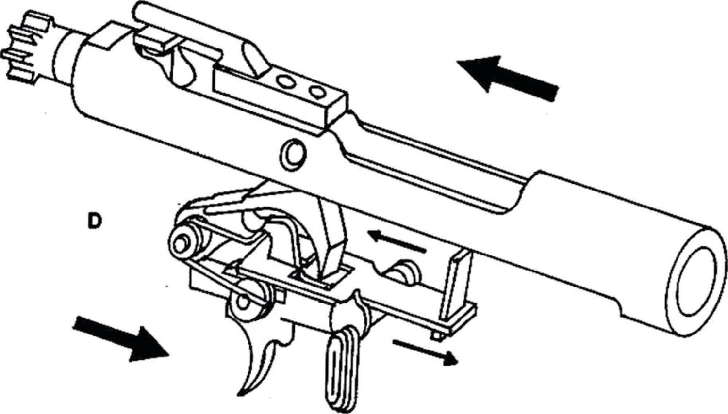 From https://www.bevfitchett.us/ar15-to-m16-conversion/lightning-link.html: "The Way It Works ... In normal semi-auto operation the hammer is cocked by a rearward movement of the bolt carrier, as the carrier moves forward, the hammer is caught and held in the cocked position by the sear located on the forward part of the trigger catching in the sear notch, on the hammer. If you hold the trigger after a shot's fired the sear will not catch in the hammer's sear notch when the hammer cocks because the sear is depressed below the arc of the hammer notch.
